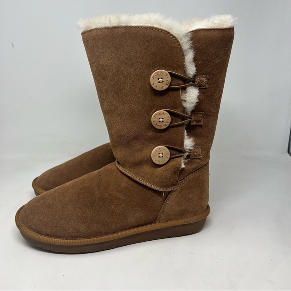 PIKA Teya Button Mid Boots shearling lined light chestnut size US 10 suede - Picture 3 of 10